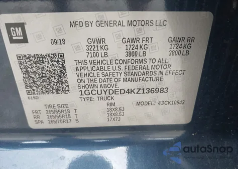 2019 Chevrolet Silverado 1500 Lt z USA, uszkodzony, nr VIN 1GCUYDED4KZ136983